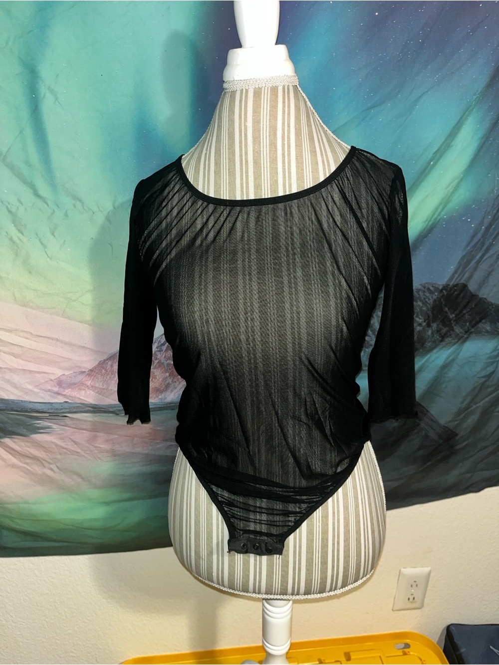 Sheer Black Women's Scoop Neck Bodysuit